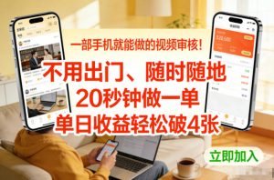 一部手机就能做的视频审核！不用出门，随时随地，20秒钟做一单，单日收益轻松破4张【揭秘】-资源站