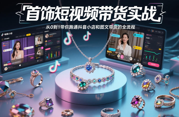首饰短视频带货实战，从0到1带你跑通抖音小店和图文带货的全流程-资源站