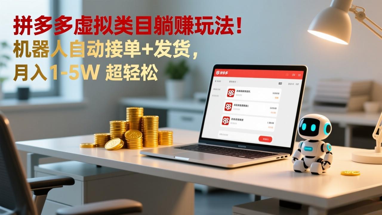 多多虚拟类目躺赚玩法！机器人自动接单+发货，月入 1-5W 超轻松-资源站