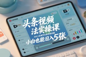 头条视频玩法实操课，从0-1全细节头条所有问题，小白也能日入5张-资源站