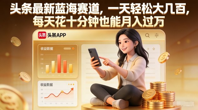 头条最新蓝海赛道，一天轻松大几张，每天花十分钟也能月入过1W【揭秘】-资源站