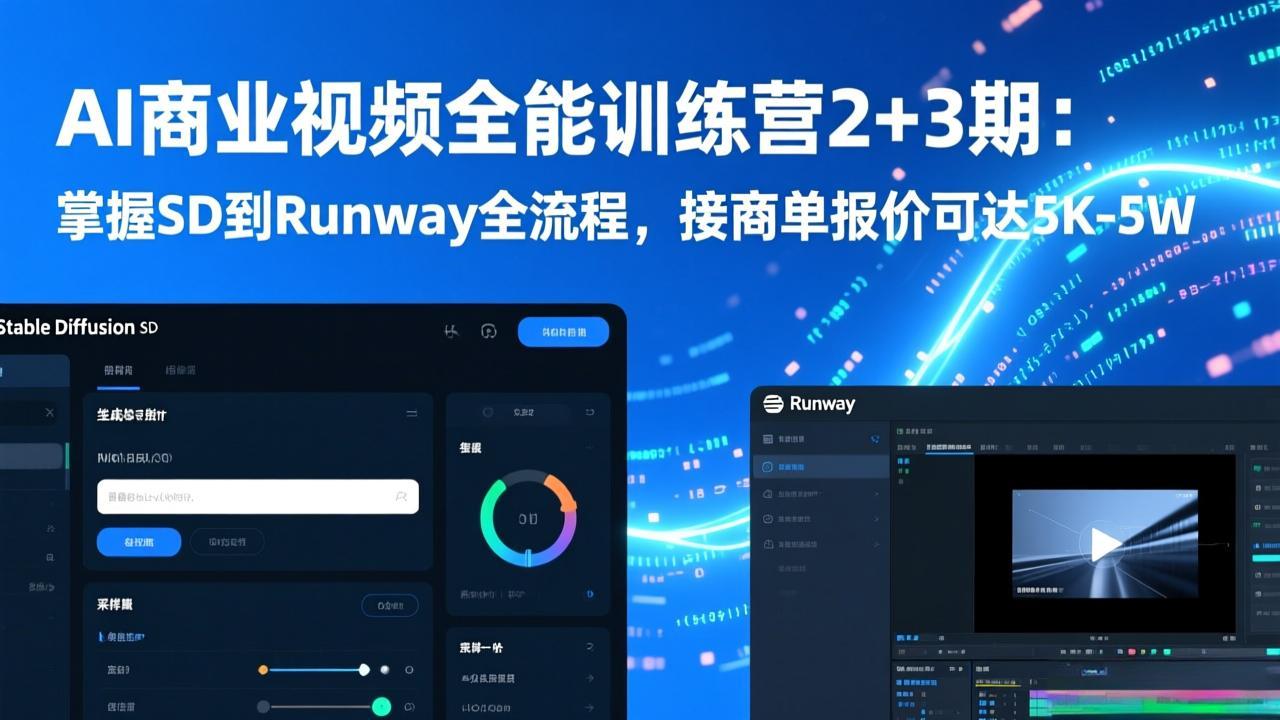 AI商业视频全能训练营2+3期：掌握SD到Runway全流程，接商单报价可达5K-5W-资源站