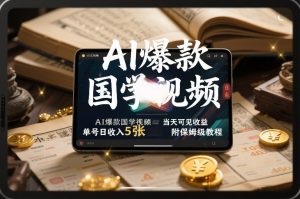 AI爆款国学视频，独家起号方法，小白直接上手，当天可见收益，单号日收入5张+附保姆级教程-资源站