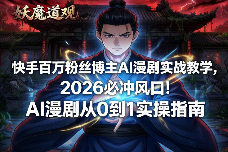 快手百万粉丝博主AI漫剧实战教学，2026必冲风口！AI漫剧从0到1实操指南-资源站