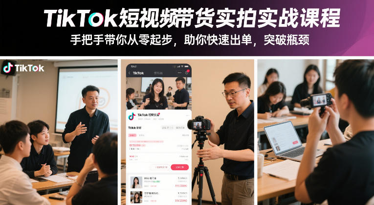 TikTok短视频带货实拍实战课程，手把手带你从零起步，助你快速出单，突破瓶颈-资源站