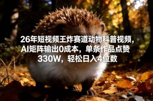 26年短视频王炸赛道动物科普视频，AI矩阵输出0成本，单条作品点赞330W，轻松日入4位数-资源站