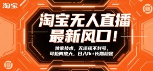 淘宝无人直播最新风口！独家技术，无违规不封号，可矩阵放大，日入1k+长期稳定【揭秘】-资源站