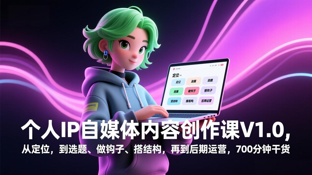 个人IP自媒体内容创作课V1.0，从定位，到选题、做钩子、搭结构，再到后期运营，700分钟干货-资源站