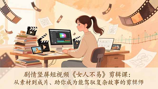 剧情竖屏短视频《女人不易》剪辑课：从素材到成片、助你成为能驾驭复杂故事的剪辑师-资源站