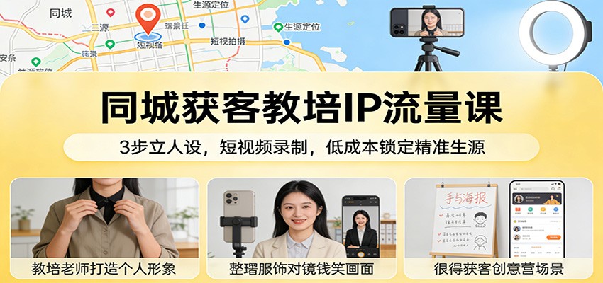 同城获客教培IP流量课：3步立人设，短视频录制，低成本锁定精准生源-资源站