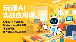 玩赚AI实战应用课，ChatGPT办公提效、Midjourney绘画创作，零基础掌握，助力效率与收入双提升-资源站