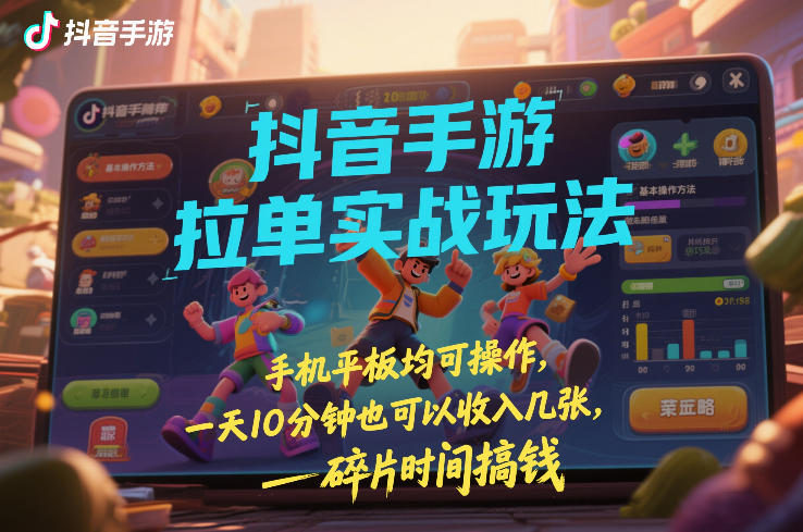 抖音手游拉单实战玩法，手机平板均可操作，一天10分钟也可以收入几张，碎片时间搞钱【揭秘】-资源站