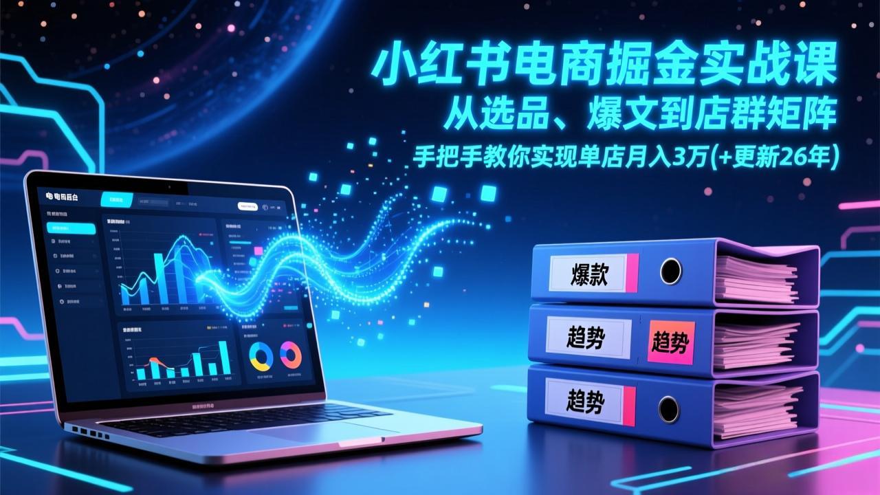 小红书电商掘金实战课，从选品、爆文到店群矩阵，手把手教你实现单店月入3万+(更新26年-资源站