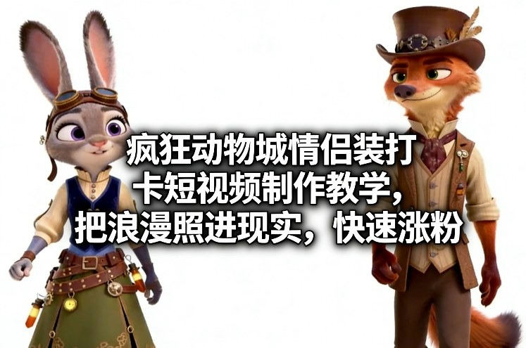 疯狂动物城情侣装打卡短视频制作教学，把浪漫照进现实，快速涨粉-资源站