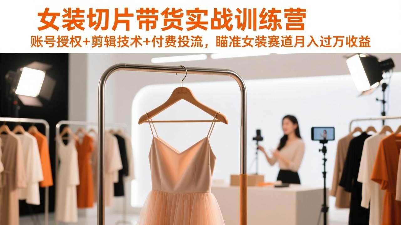 女装切片带货实战训练营，账号授权+剪辑技术+付费投流，瞄准女装赛道月入过万收益-资源站