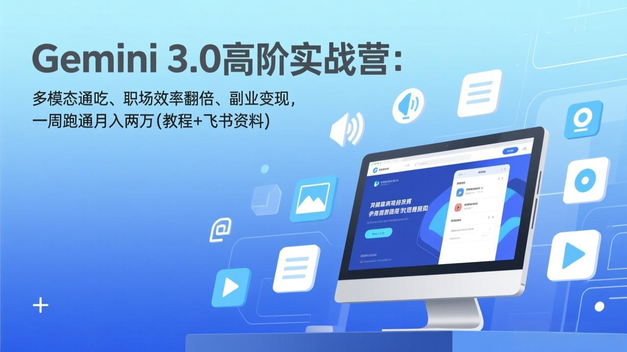 Gemini 3.0高阶实战营：多模态通吃、职场效率翻倍、副业变现，一周跑通月入两万(教程+飞书资料-资源站