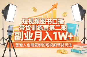 短视频图书口播带货训练营第二期，副业月入1W＋，普通人也能复制的短视频带货玩法-资源站