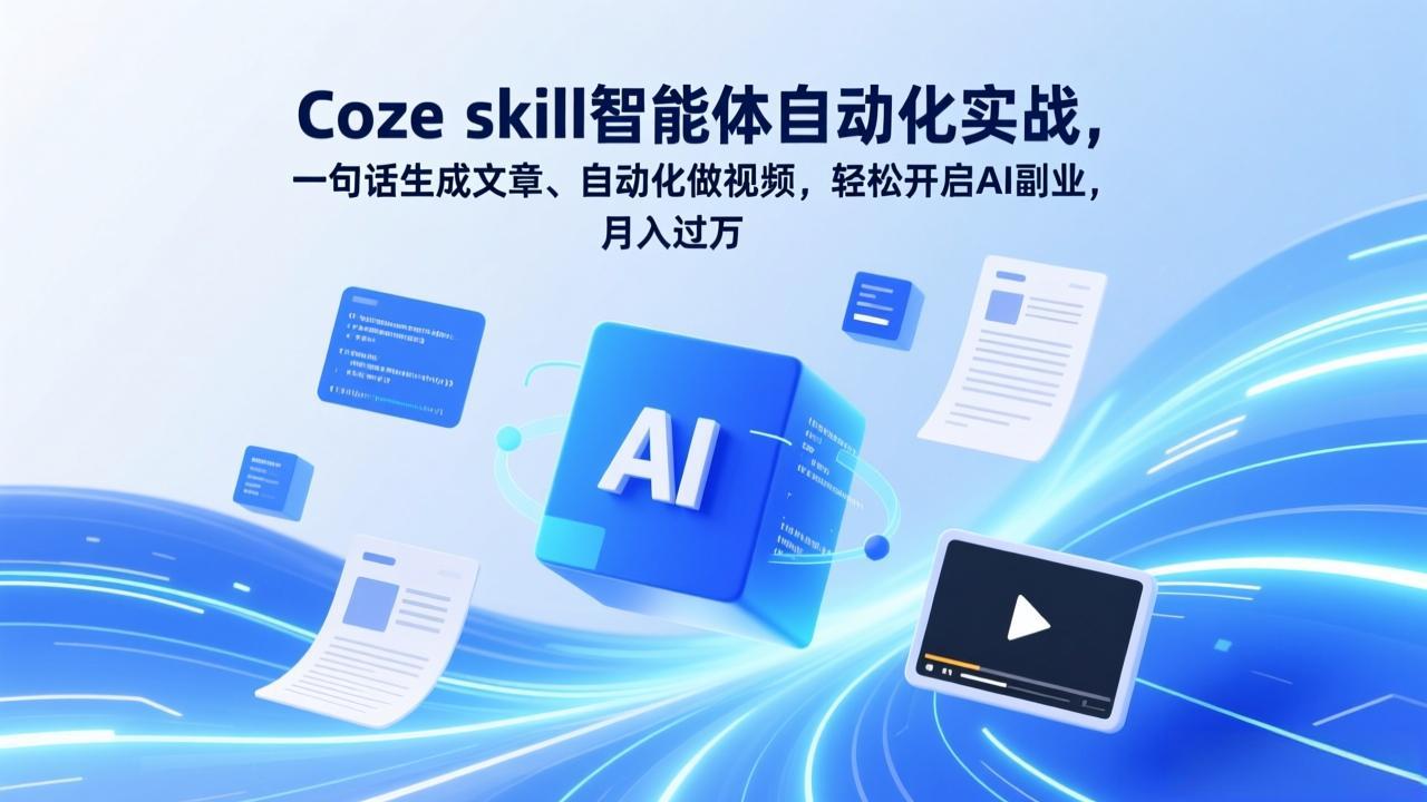 Coze skill智能体自动化实战，一句话生成文章、自动化做视频，轻松开启AI副业，月入过万-资源站