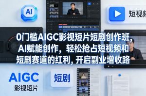 0门槛AIGC影视短片短剧创作班,AI赋能创作,轻松抢占短视频和短剧赛道的红利,开启副业增收路-资源站