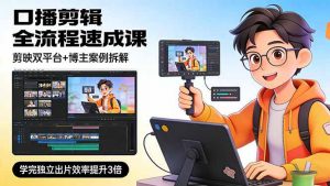 口播剪辑全流程速成课,剪映双平台+博主案例拆解,学完独立出片效率提升3倍-资源站