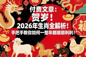 付费文章:贺岁!2026年生肖全解析!手把手教你如何一整年都顺顺利利!-资源站