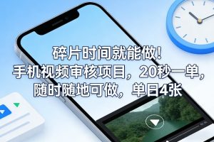 碎片时间就能做!手机视频审核项目,20秒一单,随时随地可做,单日4张+【揭秘】-资源站
