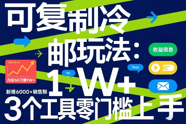 可复制冷邮件玩法：月投50刀賺1W+，新增6000+销售额，3个工具零门槛上手-资源站
