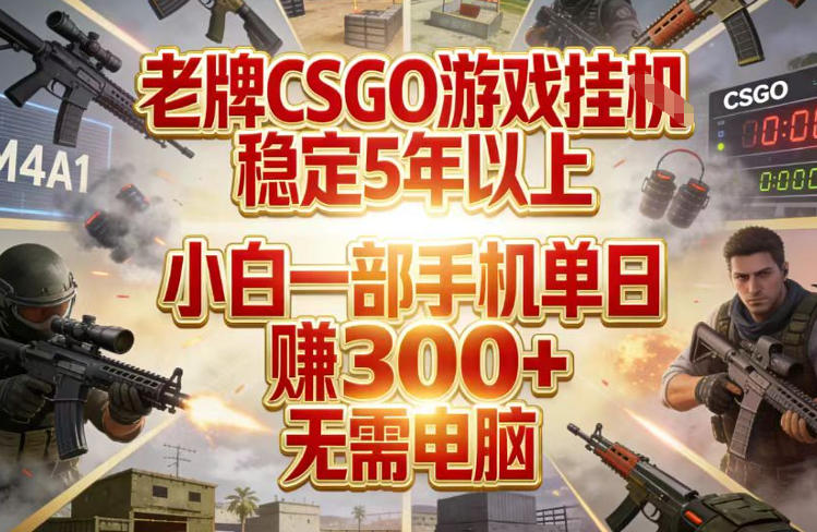 老牌CSGO游戏挂G，稳定5年以上，小白一部手机单日賺3张+，无需电脑【揭秘】-资源站