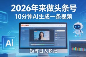 2026年来做头条号，10分钟AI生成一条视频，矩阵日入多张-资源站