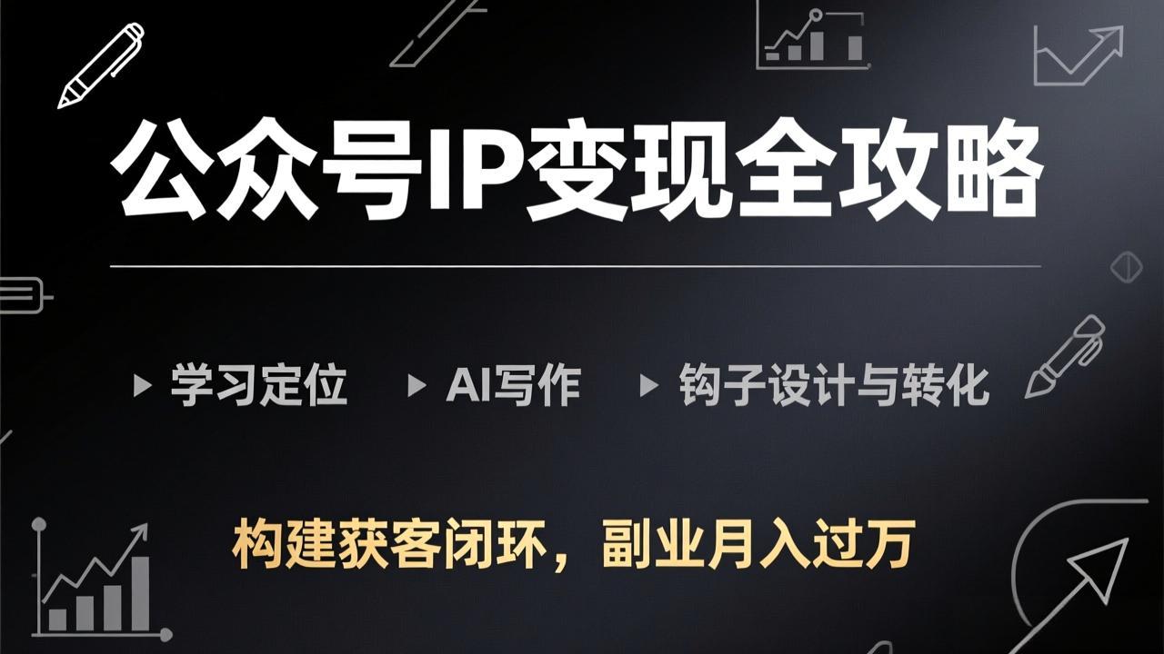 公众号IP变现全攻略-更新，学习定位、AI写作、钩子设计与转化，构建获客闭环，副业月入过万-资源站