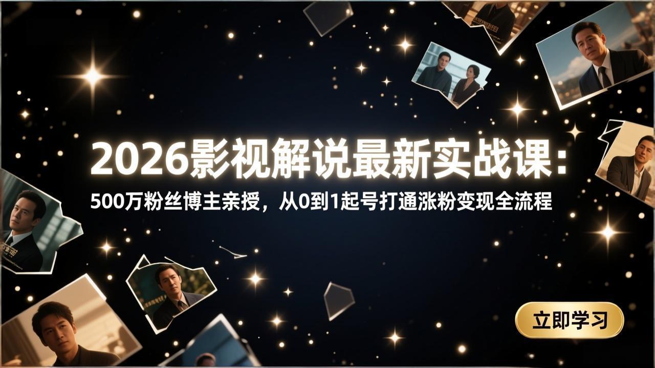 2026影视解说最新实战课：500万粉丝博主亲授，从0到1起号打通涨粉变现全流程-资源站