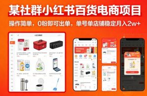 某社群小红书百货电商项目,操作简单,0粉即可出单,单号单店铺稳定月入2w+-资源站