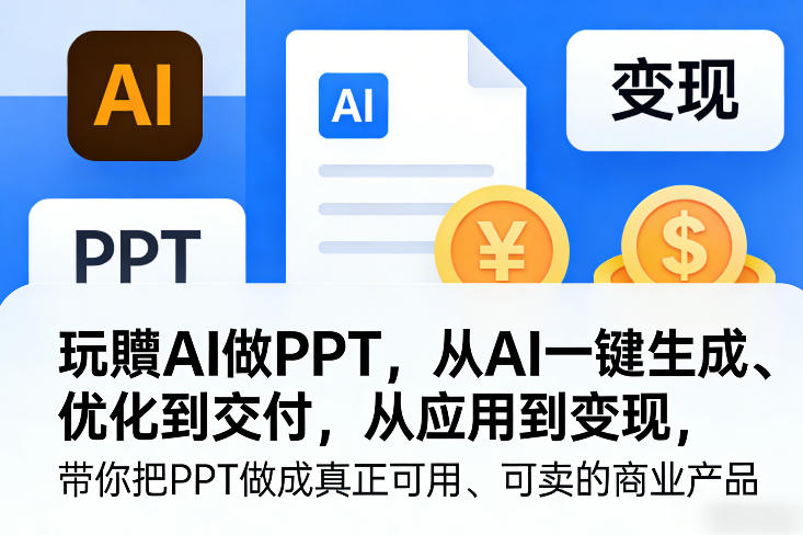 玩賺AI做PPT，从AI一键生成、优化到交付，从应用到变现，带你把PPT做成真正可用、可卖的商业产品-资源站
