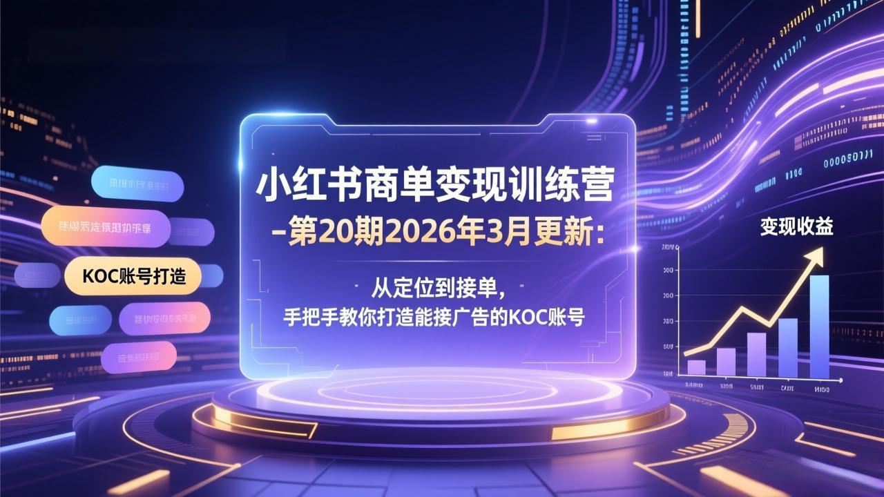 小红书商单变现训练营-第20期26年3月更新：从定位到接单，手把手教你打造能接广告的KOC账号-资源站