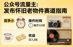 公众号流量主之发布怀旧老物件赛道，竞争小，每天操作1小时，日入2张-资源站