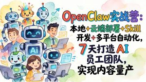 OpenClaw实战营：本地+云端部署+Skill开发+多平台自动化，7 天打造 AI 员工团队，实现内容量产-资源站