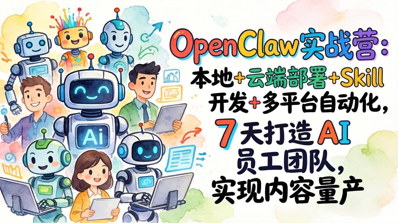 OpenClaw实战营：本地+云端部署+Skill开发+多平台自动化，7 天打造 AI 员工团队，实现内容量产-资源站