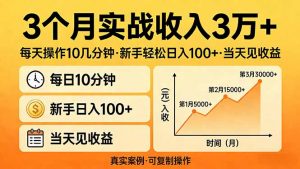 3个月实战收入3万+,每天操作10几分钟,新手轻松日入100+,当天见收益-资源站