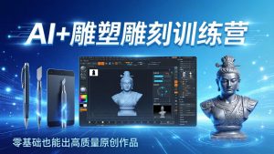 AI+雕塑雕刻训练营：从AI创作、大模型训练到3D雕刻 + 渲染，零基础也能出高质量原创作品-资源站