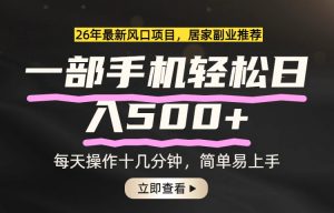 26年居家副业首选，一部手机轻松日入500+，长期稳定可做-资源站