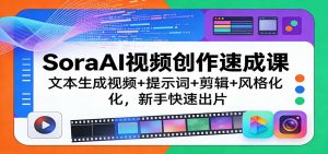 SoraAI视频创作速成课：文本生成视频+提示词+剪辑+风格化，新手快速出片-资源站