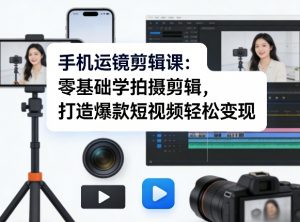 手机运镜剪辑课：零基础学拍摄剪辑，打造爆款短视频轻松变现-资源站