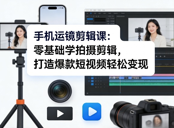 手机运镜剪辑课：零基础学拍摄剪辑，打造爆款短视频轻松变现-资源站