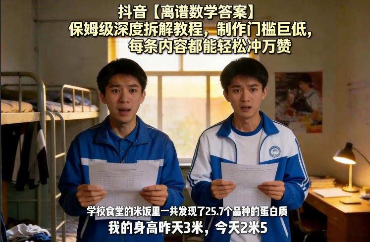 抖音【离谱数学答案】保姆级深度拆解教程，制作门槛巨低，每条内容都能轻松冲万赞，附详细步骤-资源站
