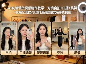 AI女装带货视频制作教学，对镜自拍、口播、跳舞、变装全流程，快速打造高质量女装带货视频-资源站