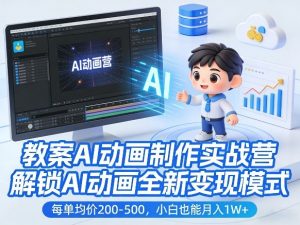 教案AI动画制作实战营，解锁AI动画全新变现模式，每单均价200-500，小白也能月入1W+-资源站