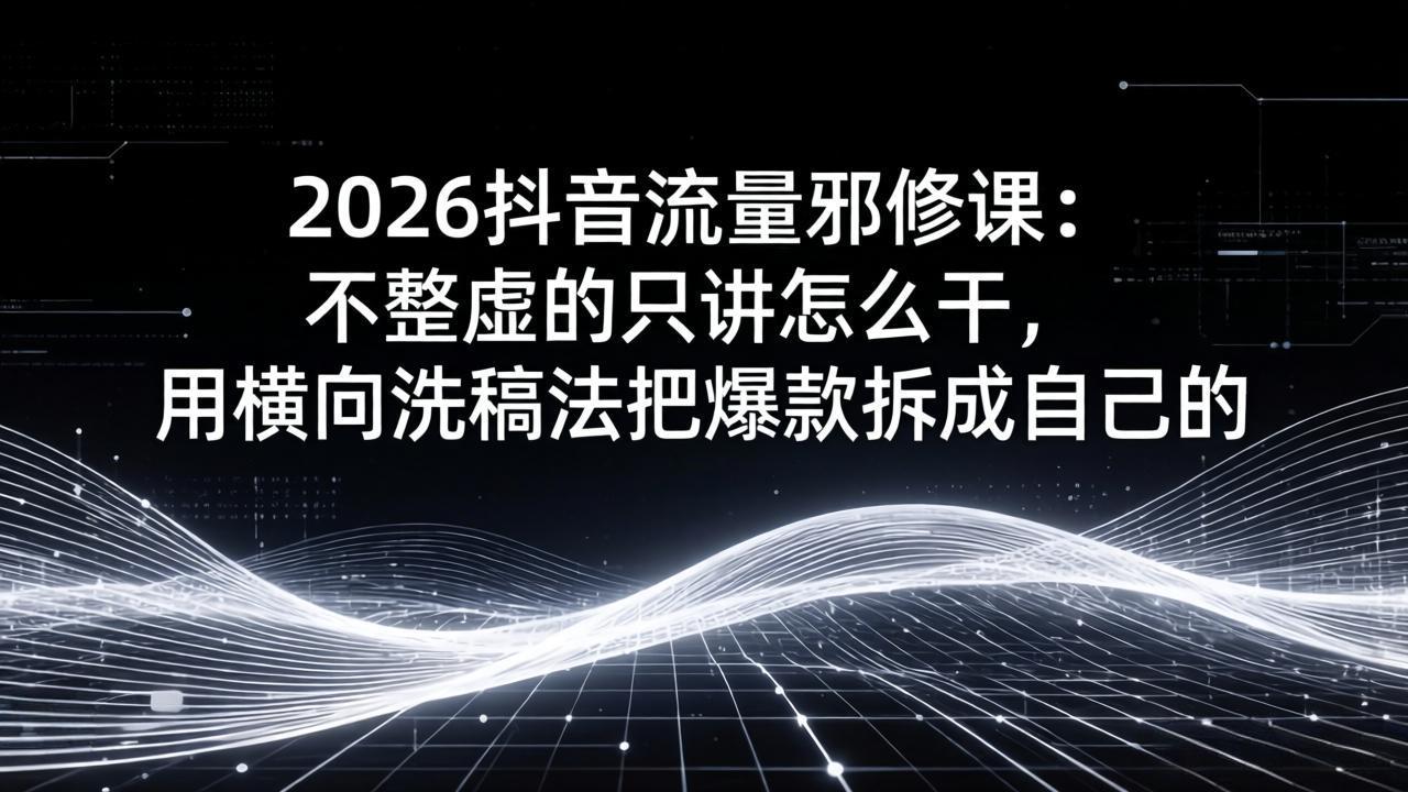 2026抖音流量邪修课：不整虚的只讲怎么干，用横向洗稿法把爆款拆成自己的-资源站
