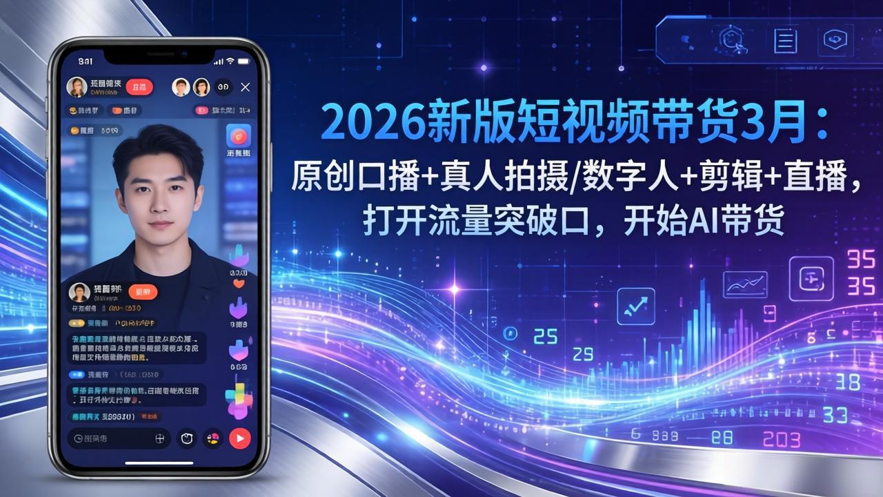 2026新版短视频带货3月：原创口播+真人拍摄/数字人+剪辑+直播，打开流量突破口，开始AI带货-资源站