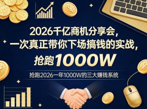 2026千亿商机分享会，一次真正带你下场搞钱的实战，抢跑2026一年1000W的三大賺钱系统-资源站