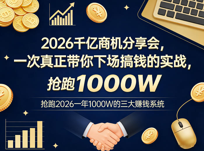 2026千亿商机分享会，一次真正带你下场搞钱的实战，抢跑2026一年1000W的三大賺钱系统-资源站